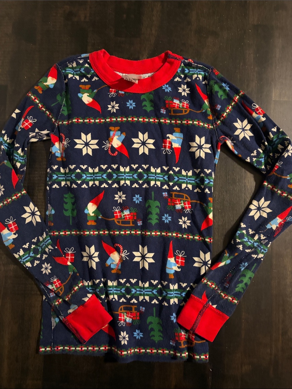 Hannah Andersson Navy Gnome Snug Fit Christmas Pajama Top Size 10 Kids